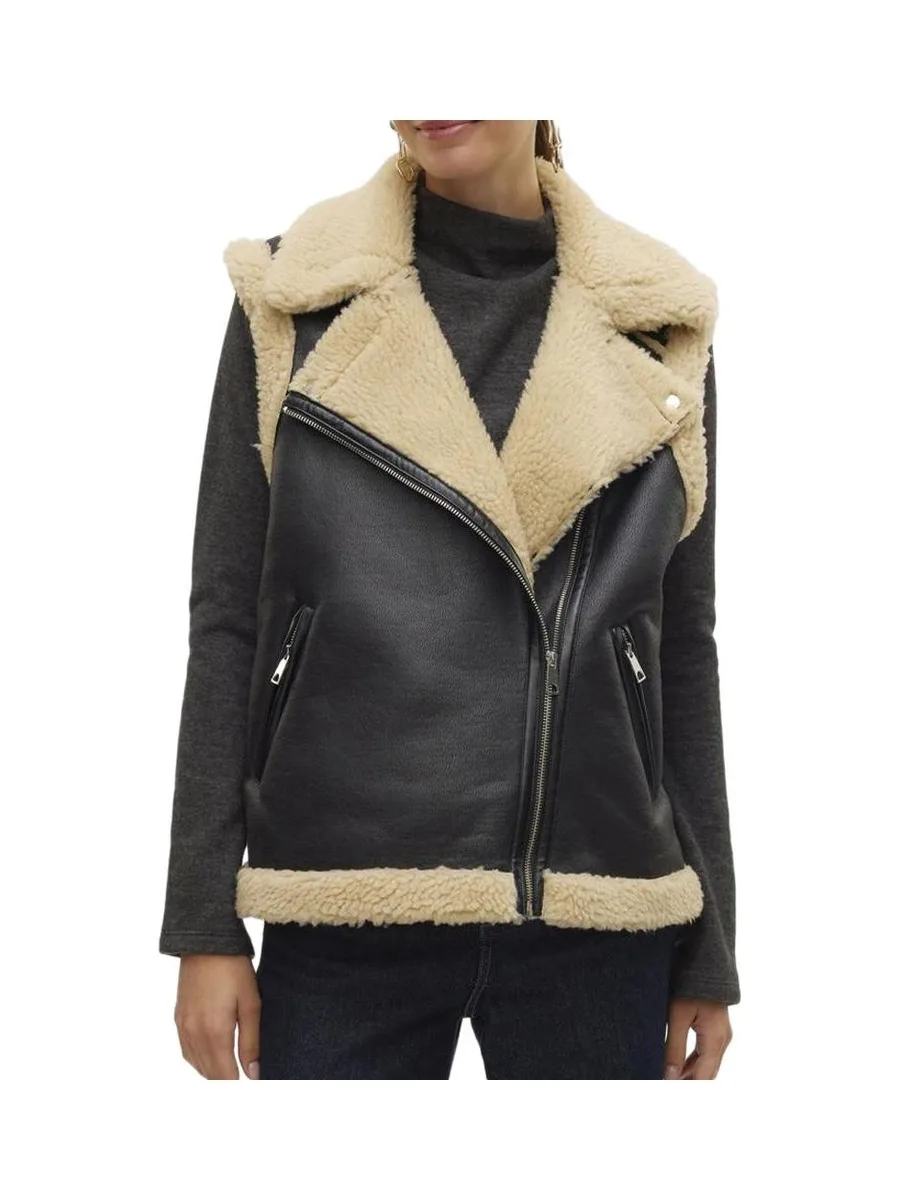 Veste Sans Manches Noir/Écru Femme Vero Moda Waistcoat 2