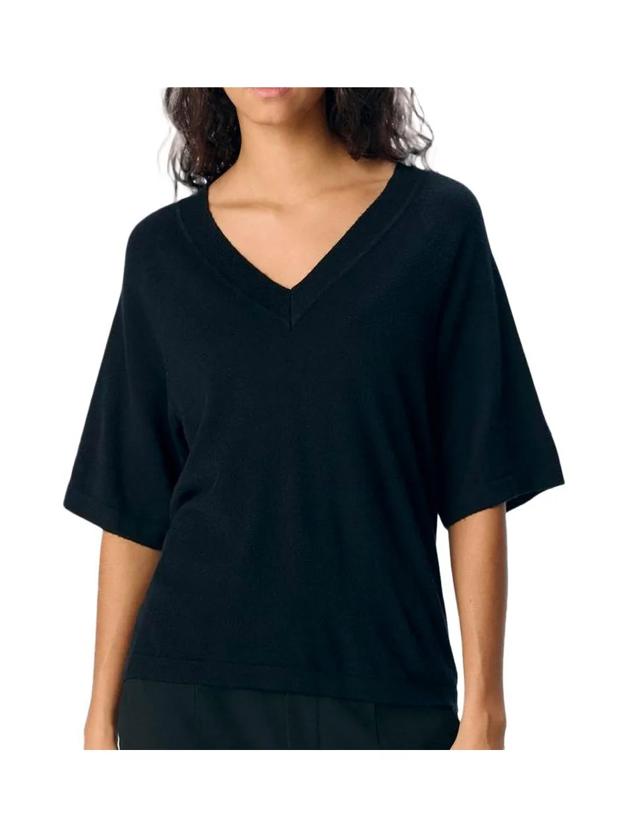Pull 3/4 Noir Femme Object Neck Knit 2