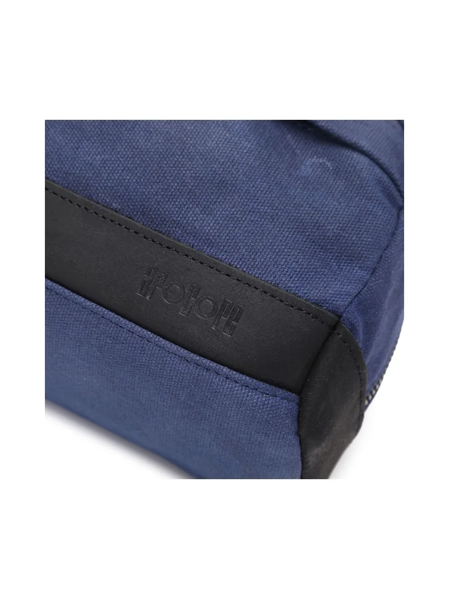 TONY - Trousse de toilette en cuir véritable et toile enduite - Bleu 39