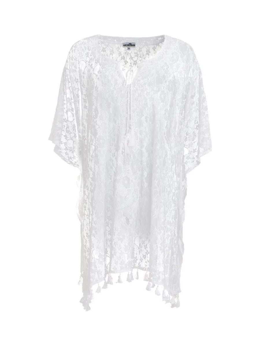 Robe Blanche Sur Maillot Femme Lagon Bleu Kaftan Dentelle 2