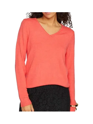 Pull Col V Rose Fluo Femme Vila 69 1