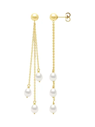 Boucles d'Oreilles Pendantes Véritables Perles de Culture d'Eau Douce Poires 5-6 mm — Vermeil 1