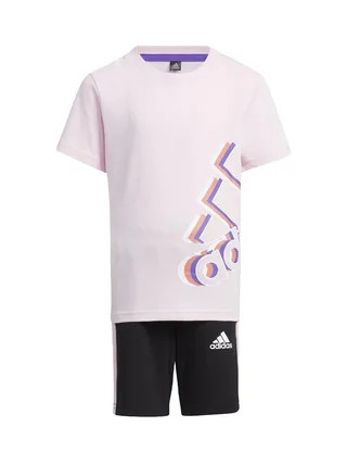 Ensemble Rose/Noir Fille Adidas Logo Tee 1