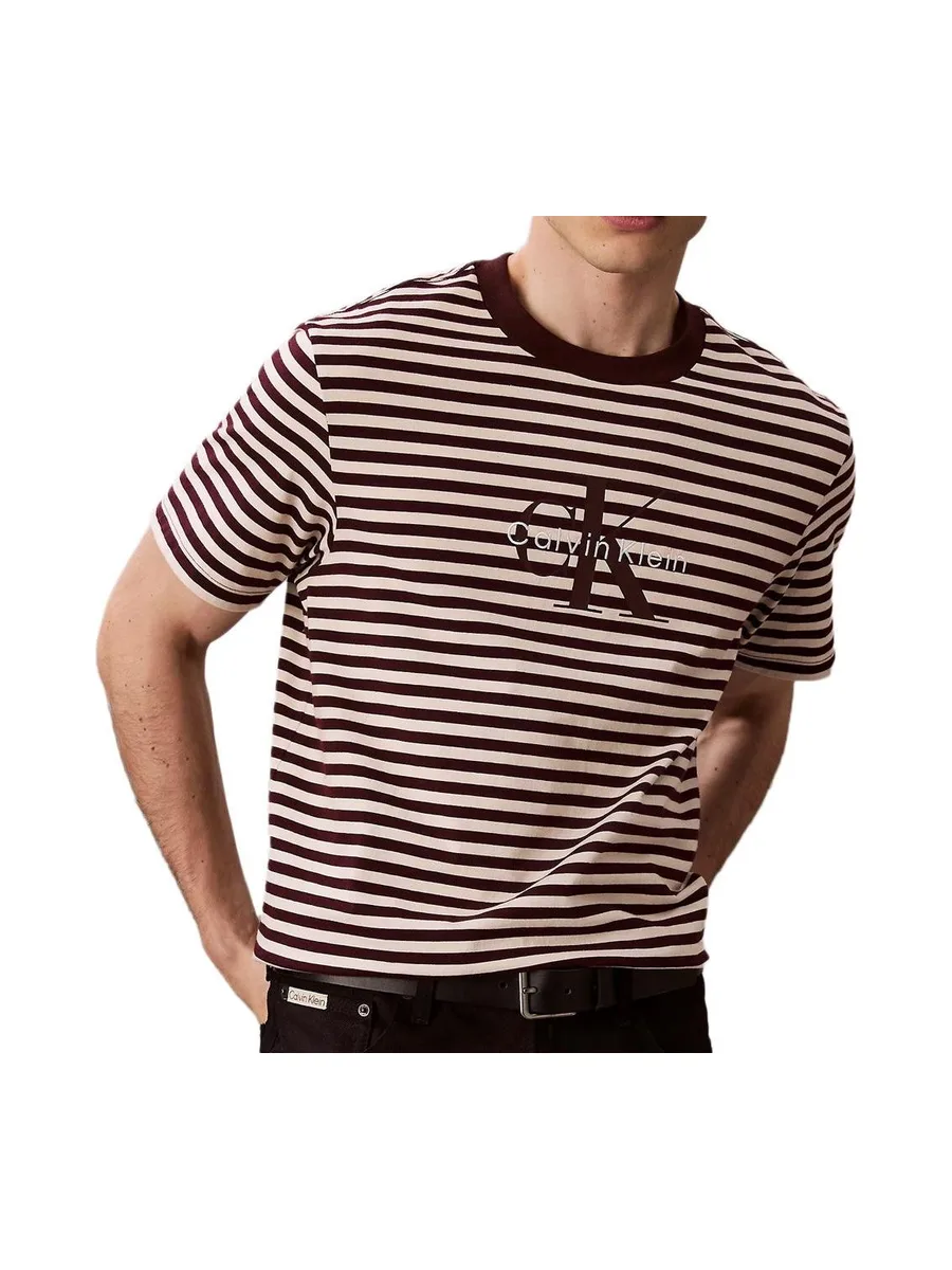 T-Shirt à Rayure Marron/Écru Homme Calvin Klein Jeans 20s Stripe 2