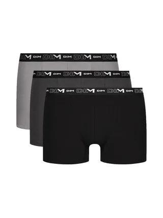 X3 Boxers Noir/Gris Homme Dim Coton Stretch - Taille 1