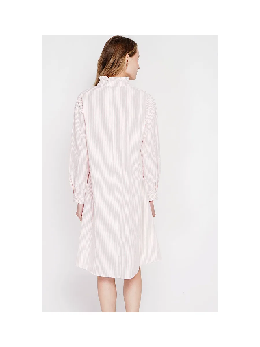 Robe col mao foufou évasée boutonnée devant à manches longues à rayure 16