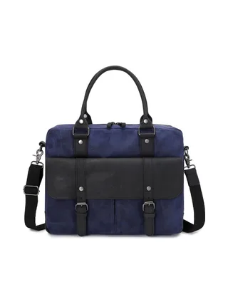 MICK - Sacoche en cuir véritable et toile enduite - Bleu 1