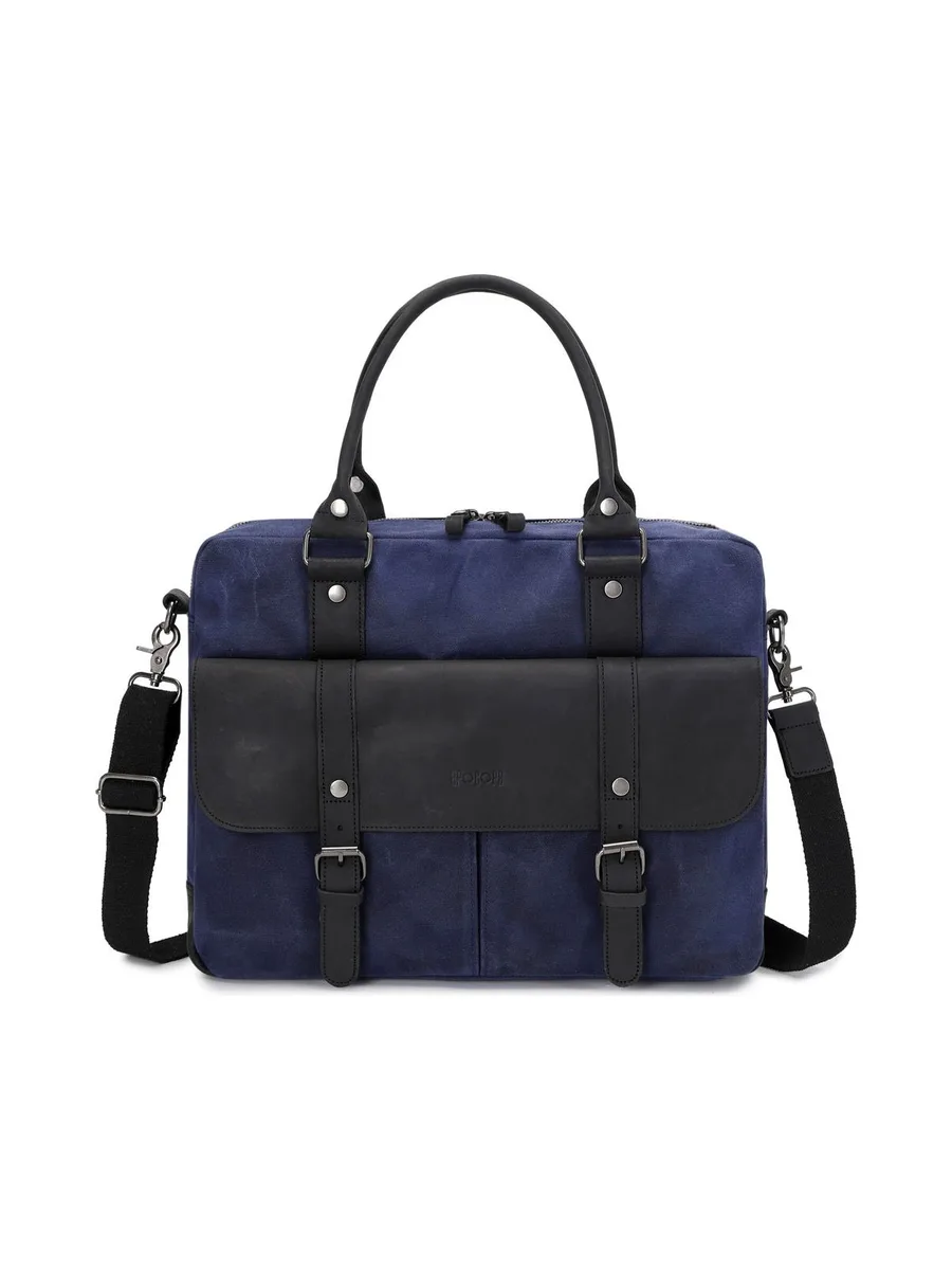 MICK - Sacoche en cuir véritable et toile enduite - Bleu 33