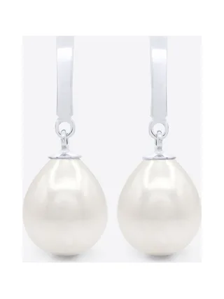 Boucles d'Oreilles Véritables Perles d'Eau Douce Poires 10-11 mm — Or Blanc 375 Millièmes 1