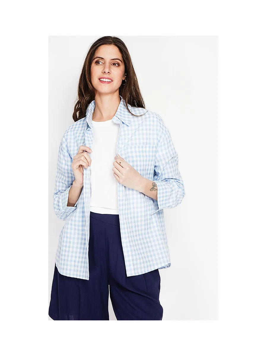 Chemise longue coupe oversize Poche poitrine à manches longues à carreaux 4