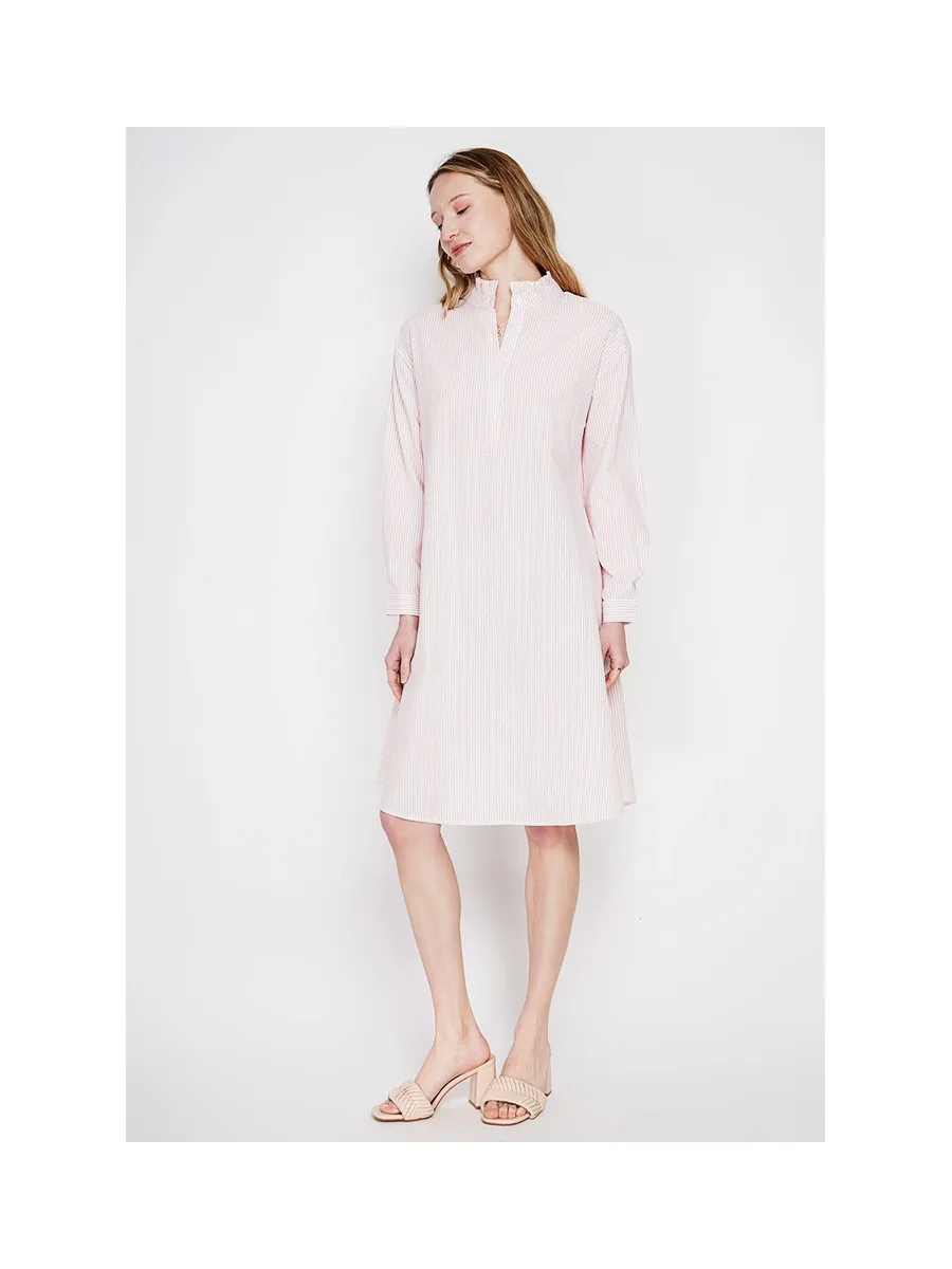 Robe col mao foufou évasée boutonnée devant à manches longues à rayure 15