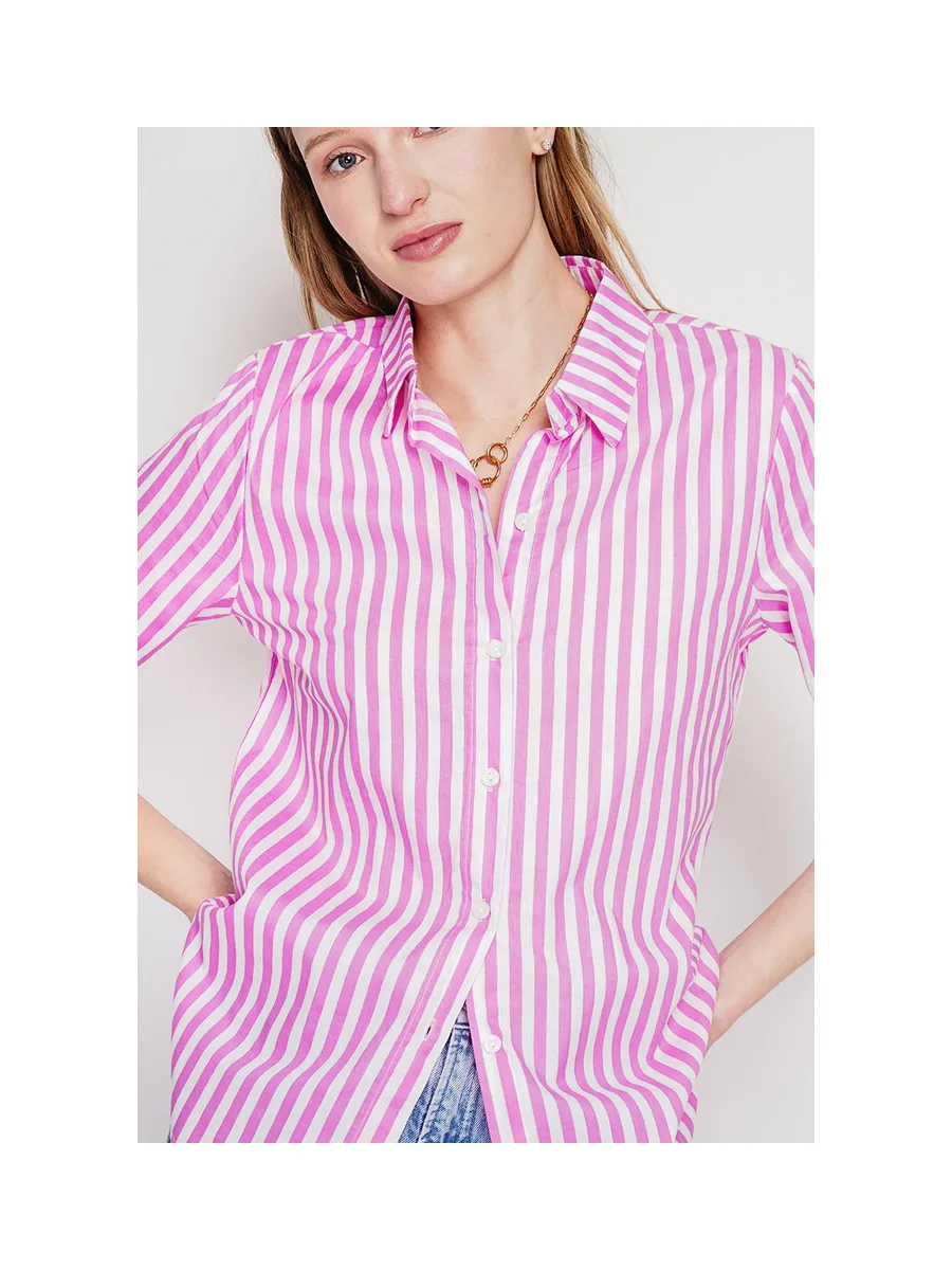 Chemise à rayure brode boutonnée devant à manches 3/4 7