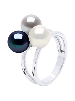 Bague Véritables Perles d'Eau Douce Rondes 7-8 mm — Argent 925 Millièmes Rhodié 1