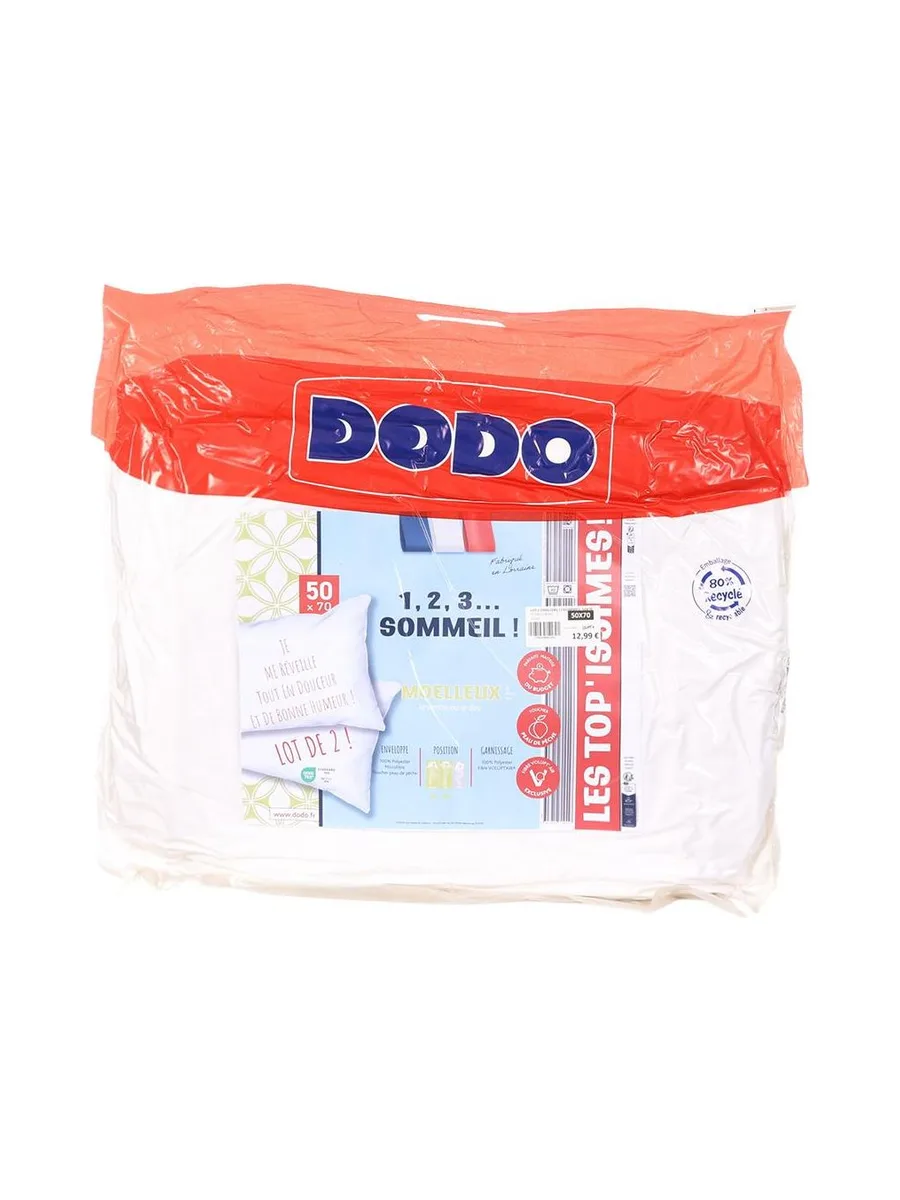 x2 Oreillers Blanc Dodo 123 sommeil 50x70 2