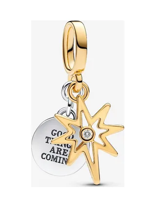 Pandora - Charm Étoile Ngravable 14k gold plated double + rond brilliant lab-grown diamond 1