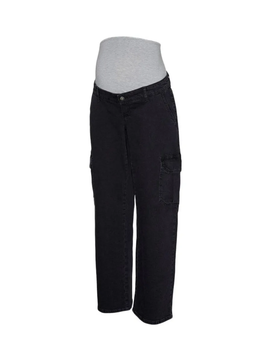 Jeans Cargo Noir Femme Mamalicous Wide Leg 1