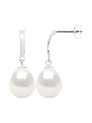 Boucles d'Oreilles Véritables Perles d'Eau Douce Poires 10-11 mm — Or Blanc 375 Millièmes 3