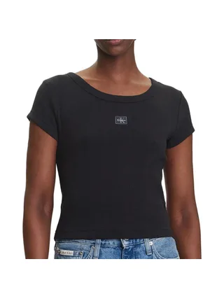 T-Shirt Noir Femme Calvin Klein Label 2x2 1
