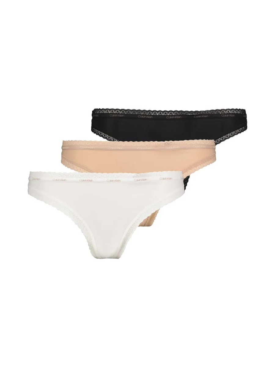 X3 Strings Blanc/Beige/Noir Femme Calvin Klein Jeans Thong 2