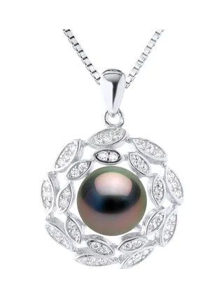 Collier Maille Forçat Véritable Perle de Tahiti Ronde 8-9 mm — Argent 925 Millièmes Rhodié — 42 cm 1
