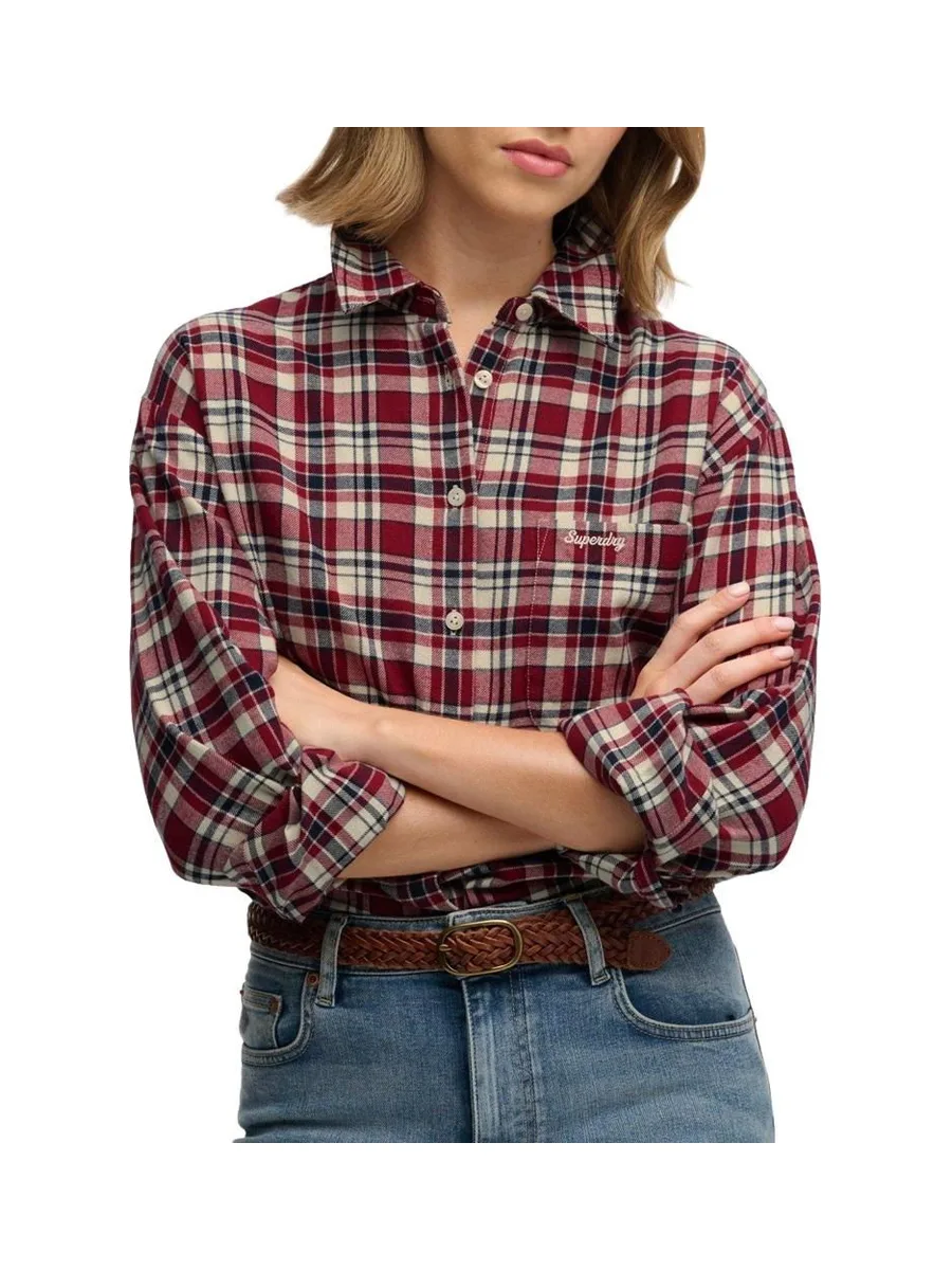 Chemise À Carreaux Bordeaux/Marine Femme Superdry Check 2