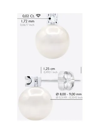 Boucles d'Oreilles Véritables Perles d'Eau Douce 8-9 mm Diamants 0.04 ct — Or Blanc 375 Millièmes 4