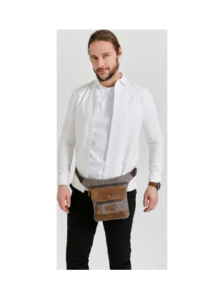 JEFF - Pochette banane en cuir véritable et toile enduite - Bleu 21