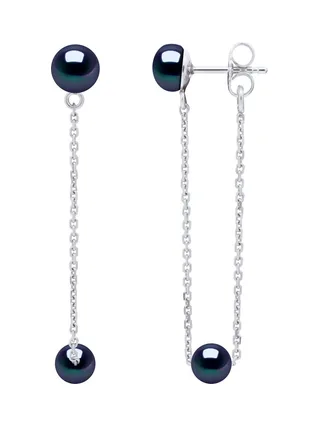 Boucles d'Oreilles Maille Forçat Véritables Perles d'Eau Douce 6-7 mm — Argent 925 Millièmes Rhodié 1