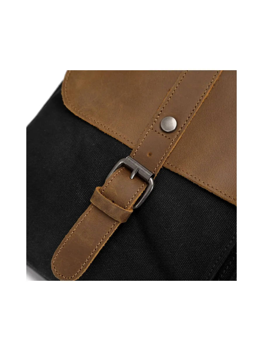 MICK - Sacoche en cuir véritable et toile enduite - Bleu 63