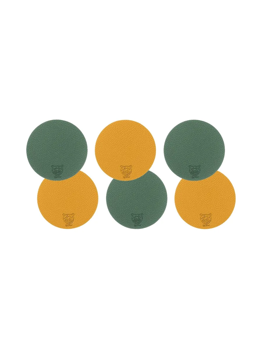 Sous-verre rond réversible - 6 pièces - Cuir recyclé blanc crème et vert de gris 15