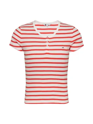 T-Shirt Rouge/Blanc Femme Tommy Hilfiger Slim Button 1