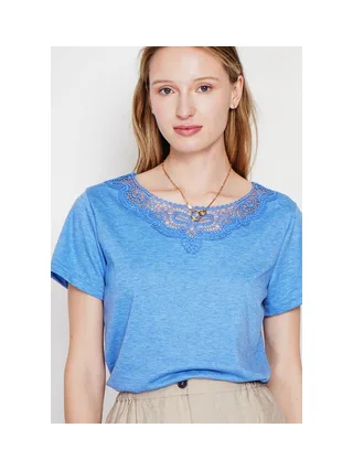 T-shirt col rond manches court dentelle 3