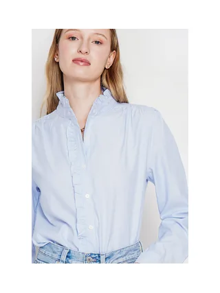 Chemise col montant rayée à manches longues boutonnée devant 1