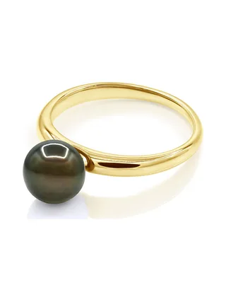Bague Jonc Véritable Perle de Tahiti Ronde 7.5-8 mm — Or Jaune 375 Millièmes 1