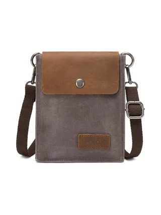 VAL - Pochette bandoulière en cuir véritable et toile enduite - Bleu 17