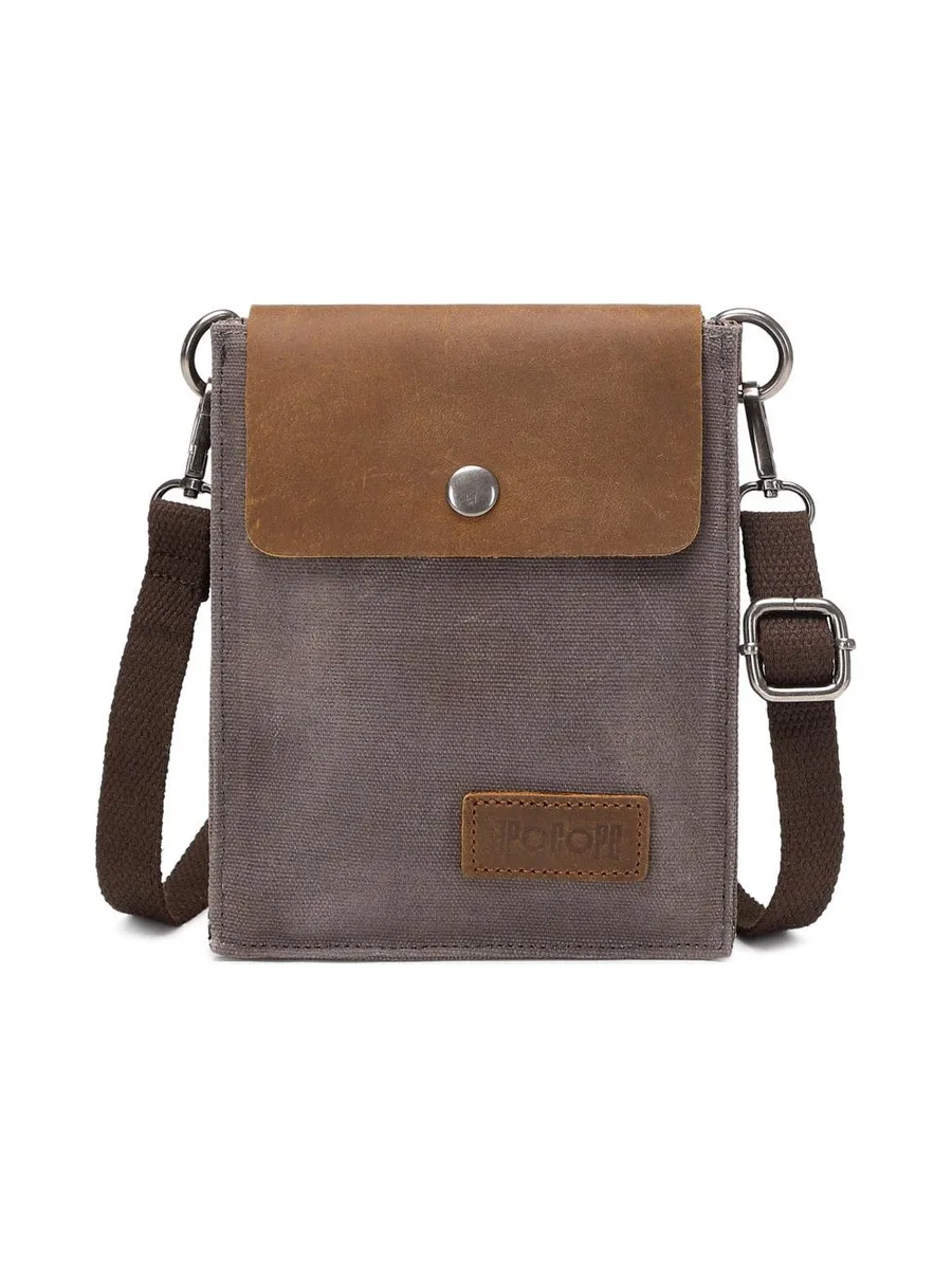 VAL - Pochette bandoulière en cuir véritable et toile enduite - Bleu 49