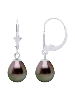 Boucles d'Oreilles Véritables Perles de Tahiti Poires 8-9 mm — Or Blanc 375 Millièmes 1
