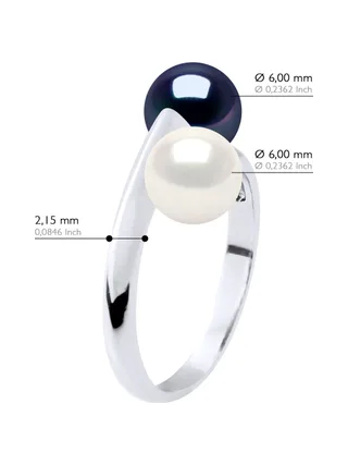 Bague Toi & Moi Véritables Perles d'Eau Douce Rondes 6-7 mm — Argent 925 Millièmes Rhodié 2