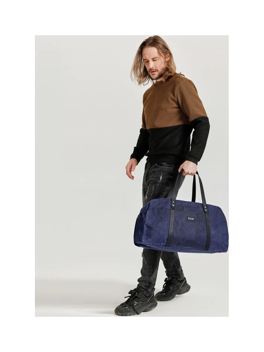 BOB - Sac de voyage en cuir véritable et toile enduite - Bleu 5