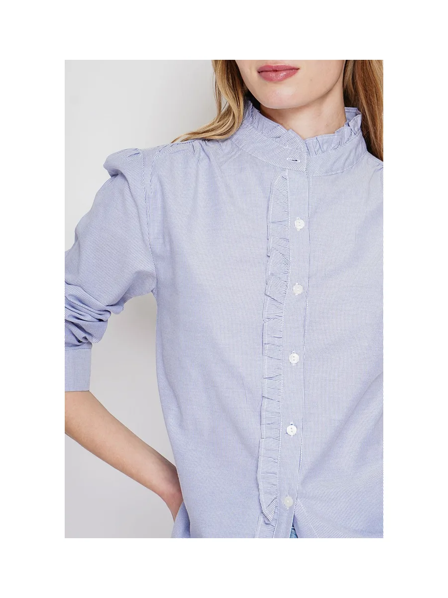 Chemise col montant rayée à manches longues boutonnée devant 9