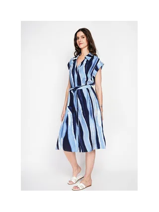 Robe chemise imprimée boutonnée devant avec ceinture 1