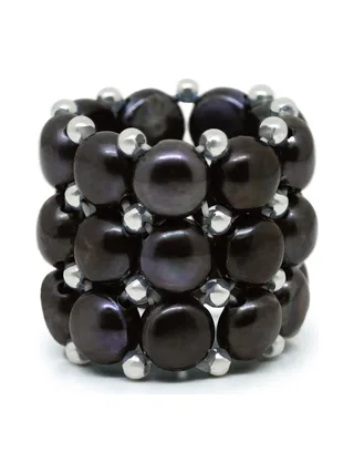 Bague 3 Rangs Véritables Perles d'Eau Douce 4 mm 1