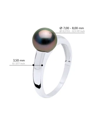Bague Jonc Véritable Perle de Tahiti Ronde 7-8 mm — Argent 925 Millièmes Rhodié 2