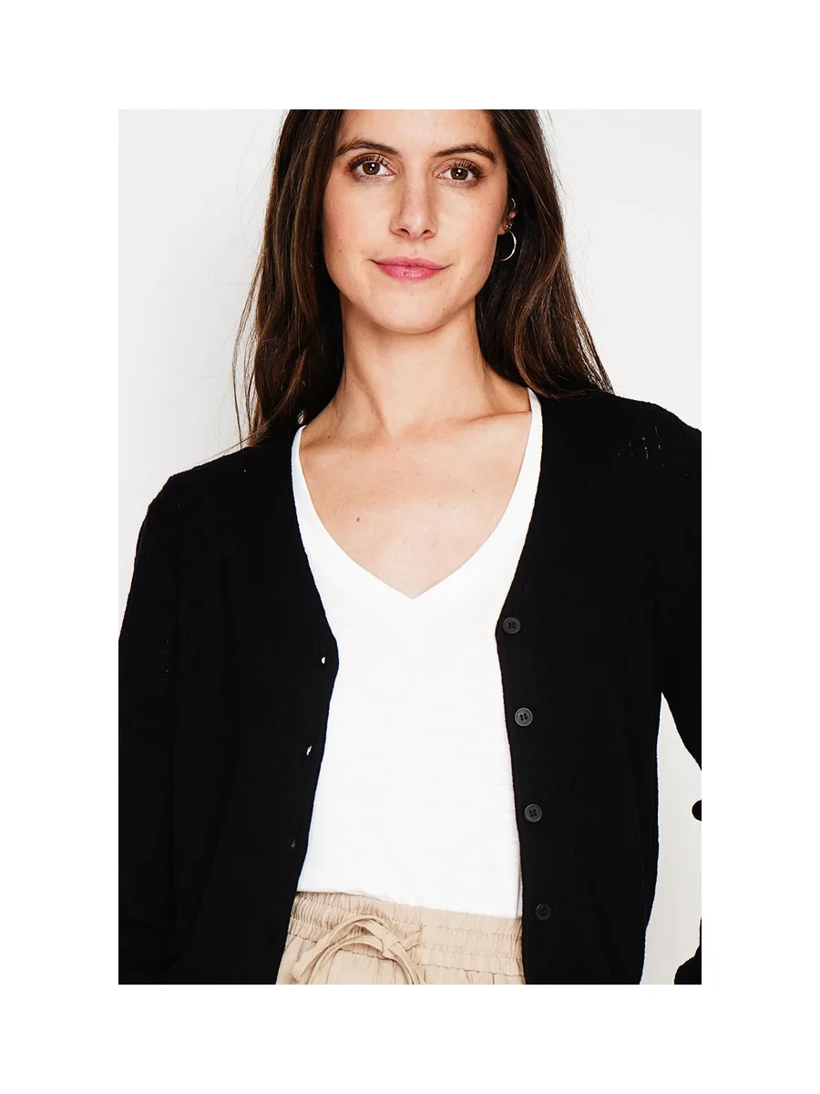 Gilet col v boutonné devant torsade à manche longues 16
