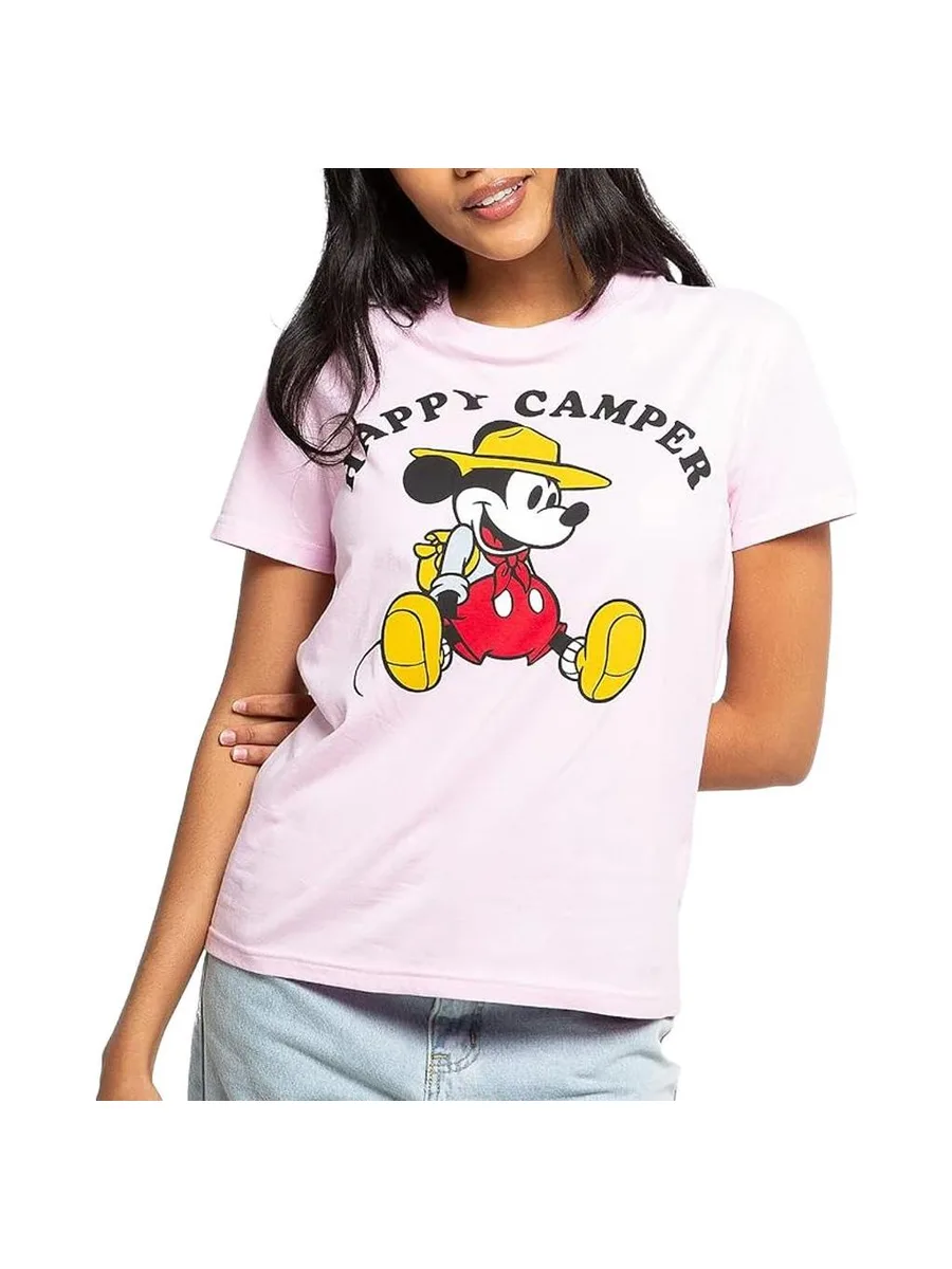 T-Shirt Rose Femme Disney Mickey Happy Camper 2