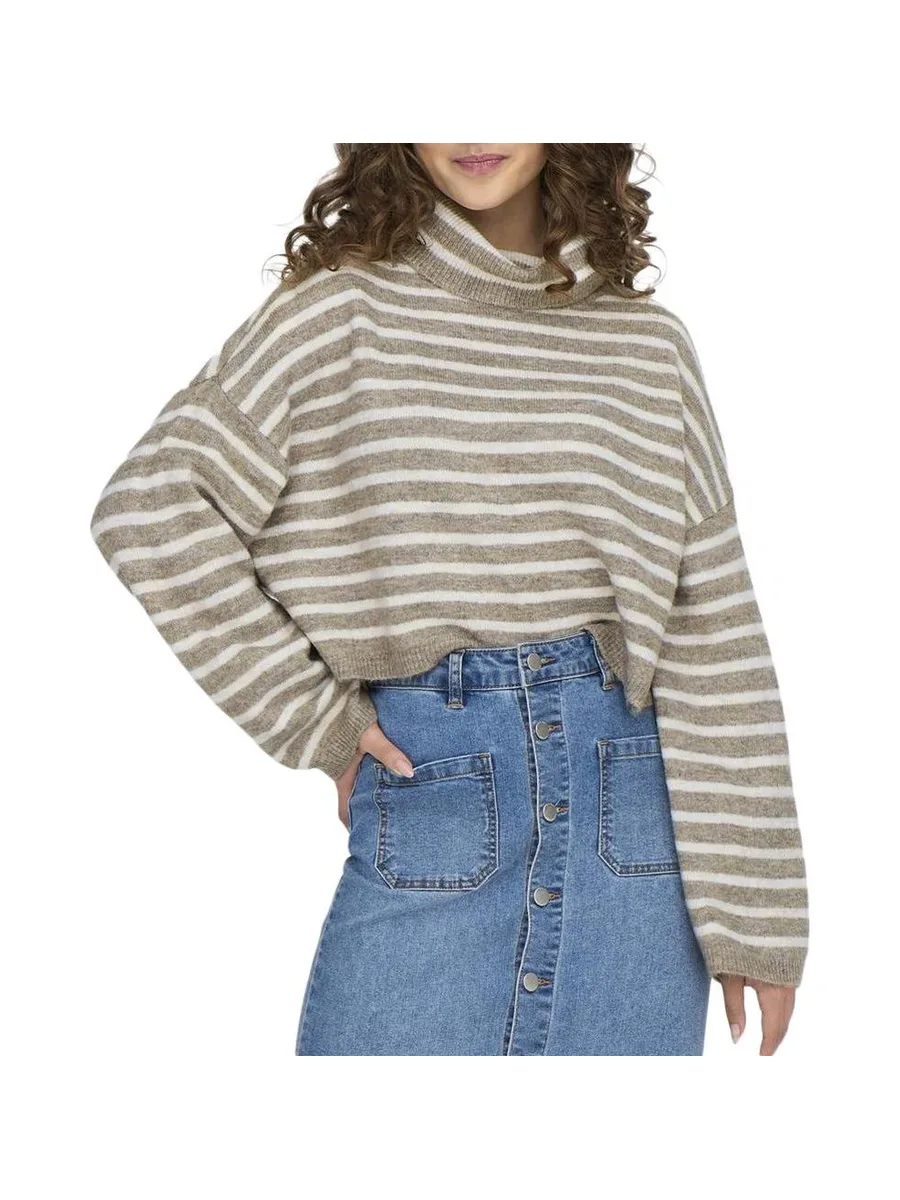 Pull Col roulé Beige/Blanc Femme Only Talio 2