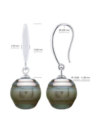 Boucles d'Oreilles Véritables Perles de Tahiti Cerclées 10-11 mm — Argent 925 Millièmes Rhodié 2