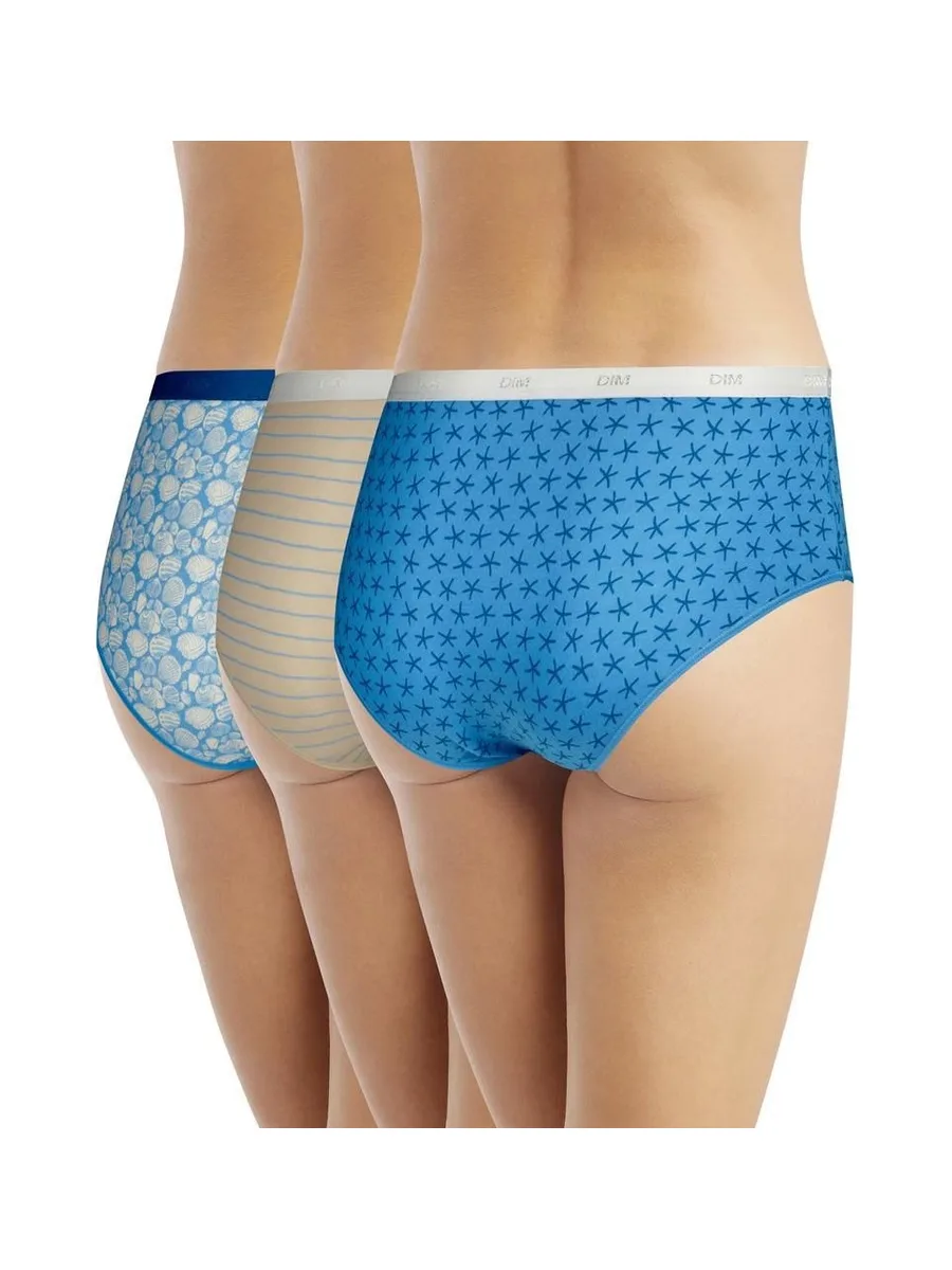 X3 Boxers Bleu/Beige Femme Dim Shorty Femme Les Pockets Coton 3