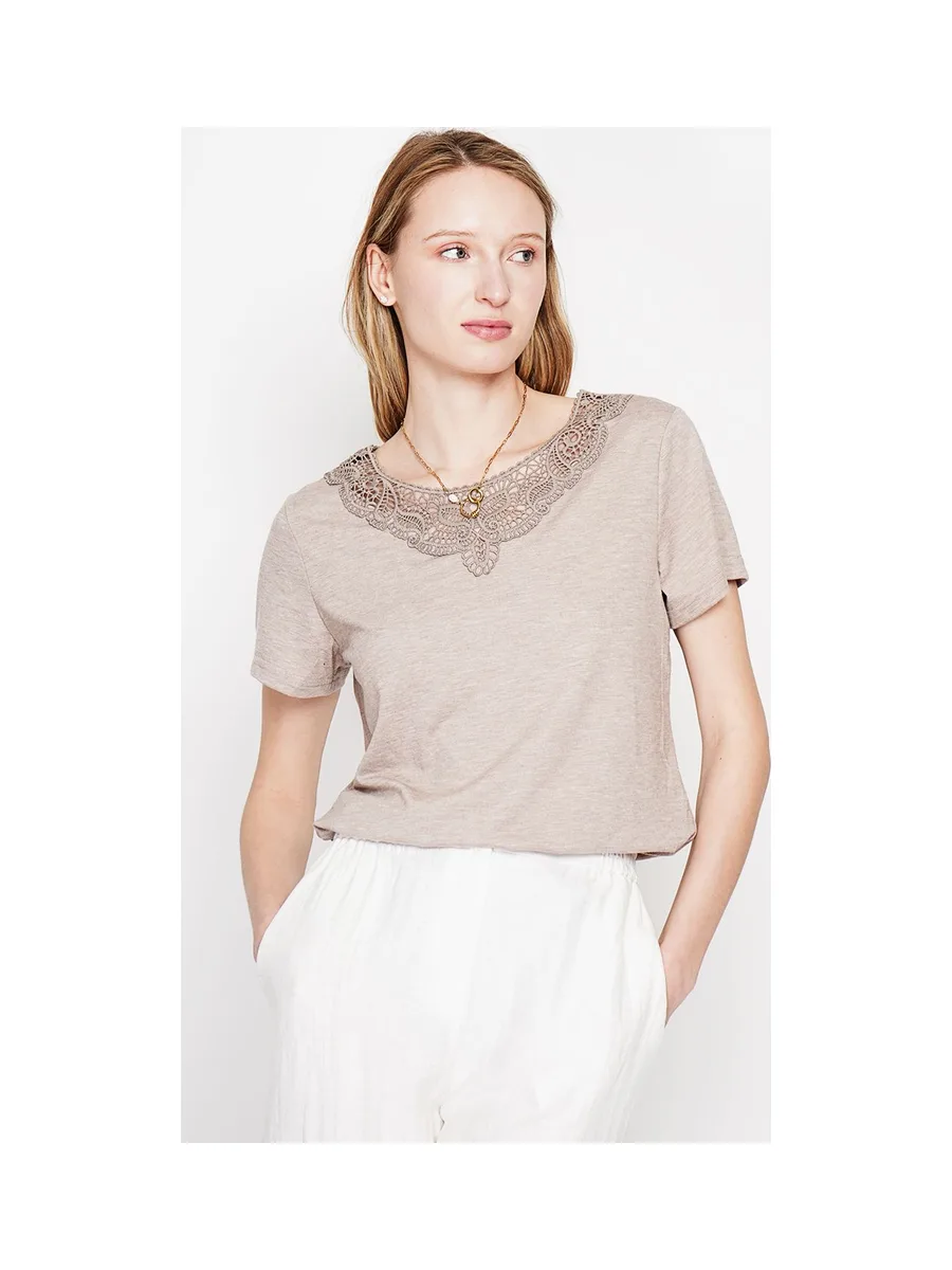 T-shirt col rond manches court dentelle 17