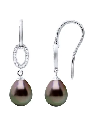 Boucles d'Oreilles Véritables Perles de Tahiti Poires 8-9 mm — Argent 925 Millièmes 1